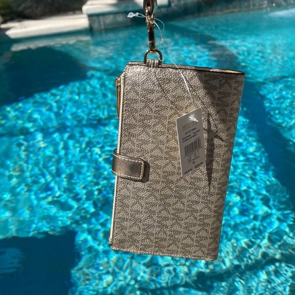 Michael Kors Jet Set Travel Large Double Zip Wristlet Wallet Pale Gold - Picture 7 of 16